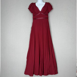 Azazie Cruise Dress Womens 10 Burgundy Maxi Lace Trim Tie Back Bridesmaid Gown